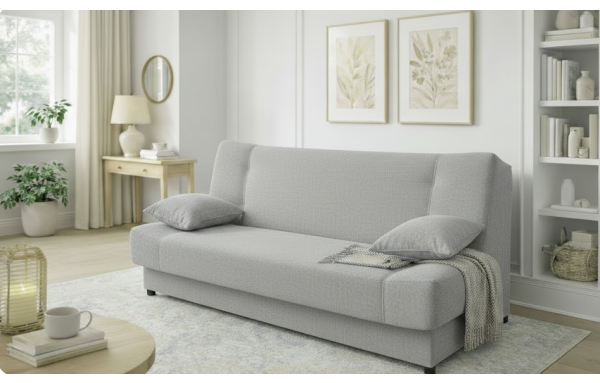 Wersalka Jaś 10 szary melanż na sprężynach z funkcją spania i pojemnikiem